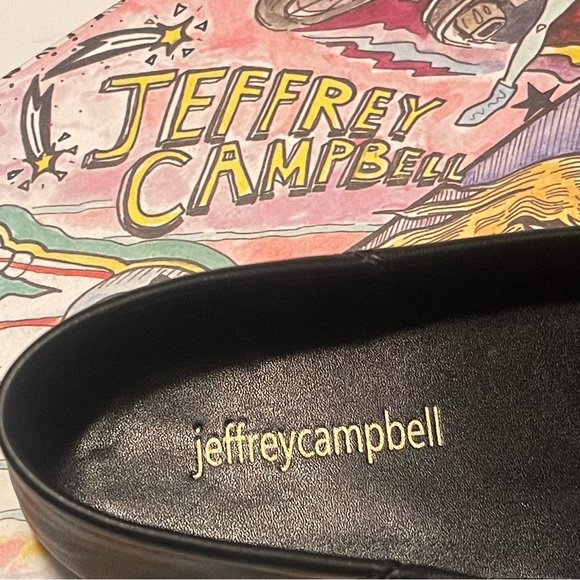 JEFFREY CAMPBELL “Velviteen Bit Leather” Flat Loafer Black Leather Gold Buckle - Picture 8 of 9